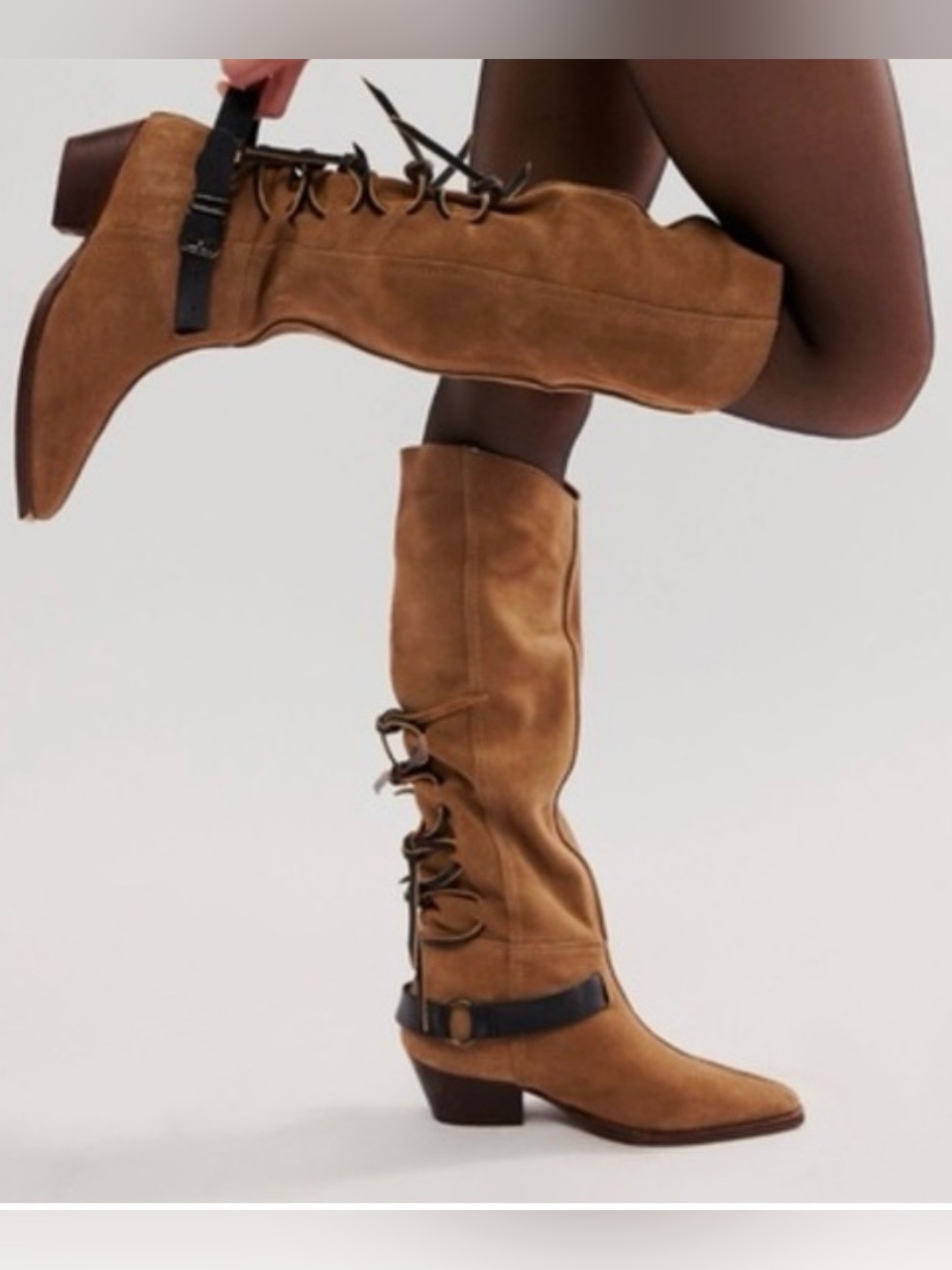 Free People Sway Low Slouchy Suede Western Back Lace Boots Size 8.5